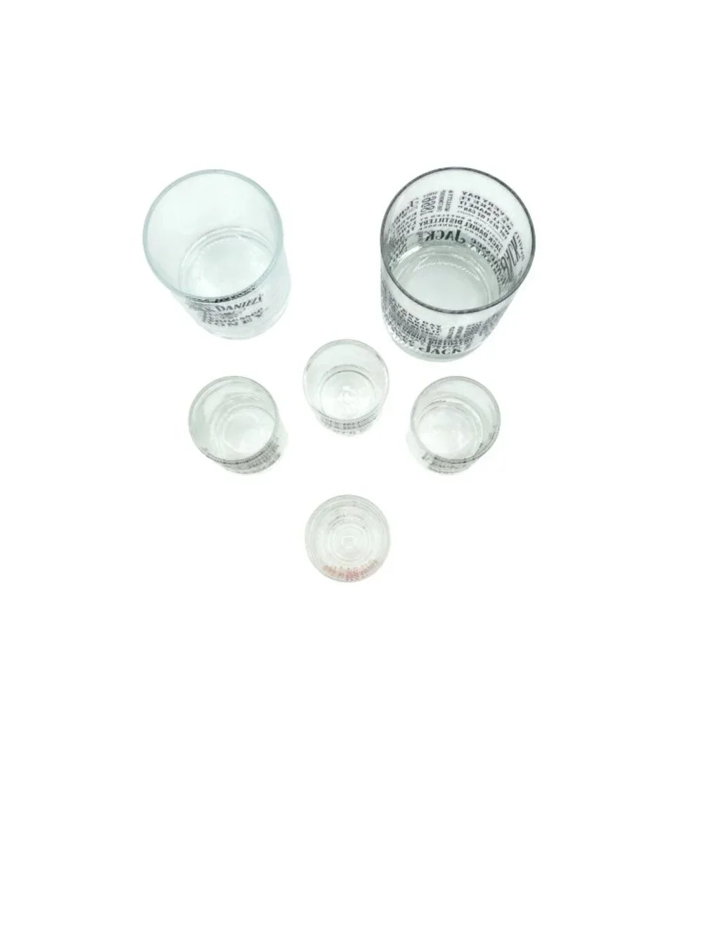 Jack Daniels Glass Set Of 6 With 4 Shot Glasses & 2 Whiskey Glasses